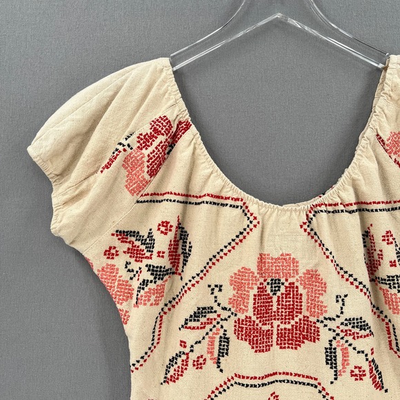 LEEBA MARKS Vintage Shirt Womens Large Cream Embroidered Boho Peasant - Picture 4 of 12